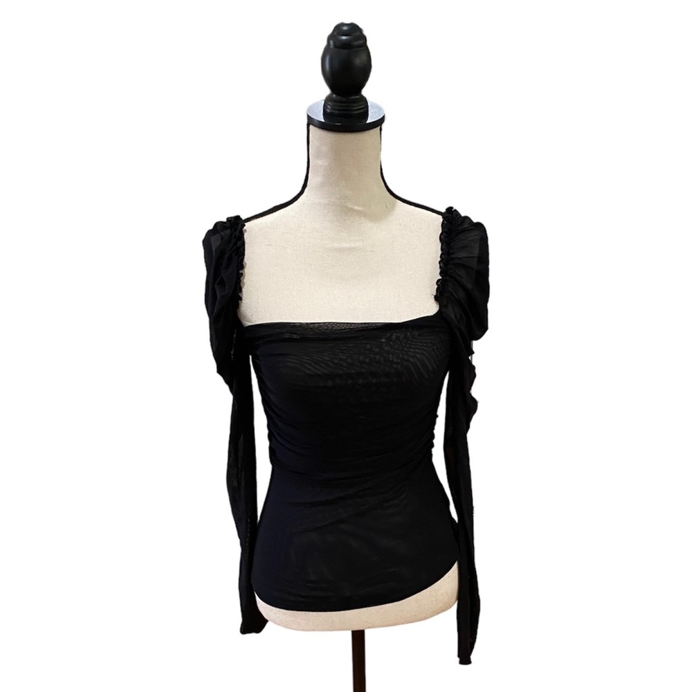 Long Sleeve Sheer Ruched Top - Picture 2 of 4